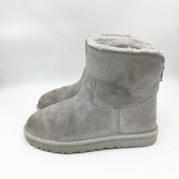 UGG Classic Zip It Mini Gray Fur Lined Suede Boots Womens 8 - Picture 4 of 12